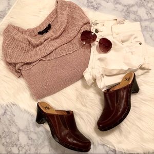 S O F F T : Brown Leather Studded Clog Shoes